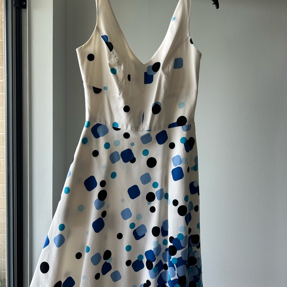 Morgan McFeeters White Dress with Blue and Black Accents